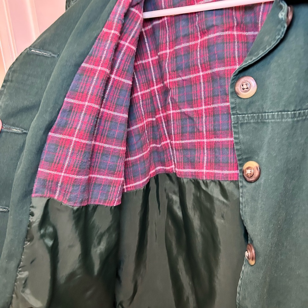 Cherokee 90’s Vintage Green Button Down Chore Coat Plaid Lining Women’s S - Picture 5 of 9